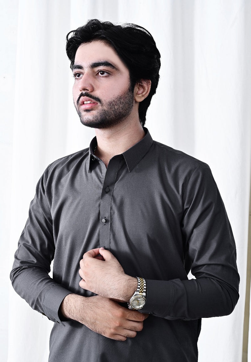 Classic  Charcoal Grey Shalwar Kameez for Men – Ready-to-Wear Elegan