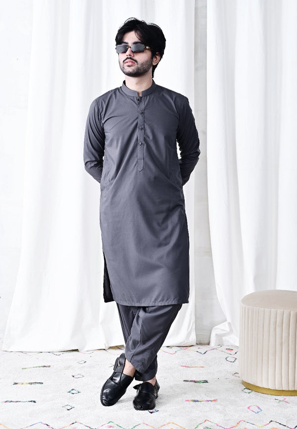 Classic  Charcoal Grey Shalwar Kameez for Men – Ready-to-Wear Elegan