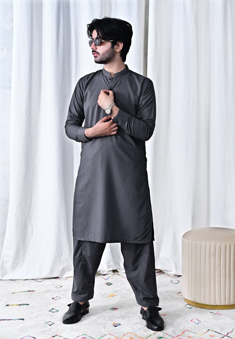 Classic  Charcoal Grey Shalwar Kameez for Men – Ready-to-Wear Elegan