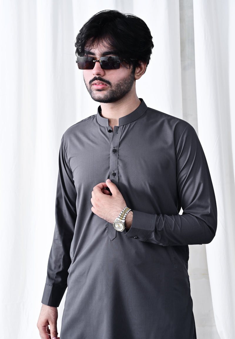 Classic  Charcoal Grey Shalwar Kameez for Men – Ready-to-Wear Elegan