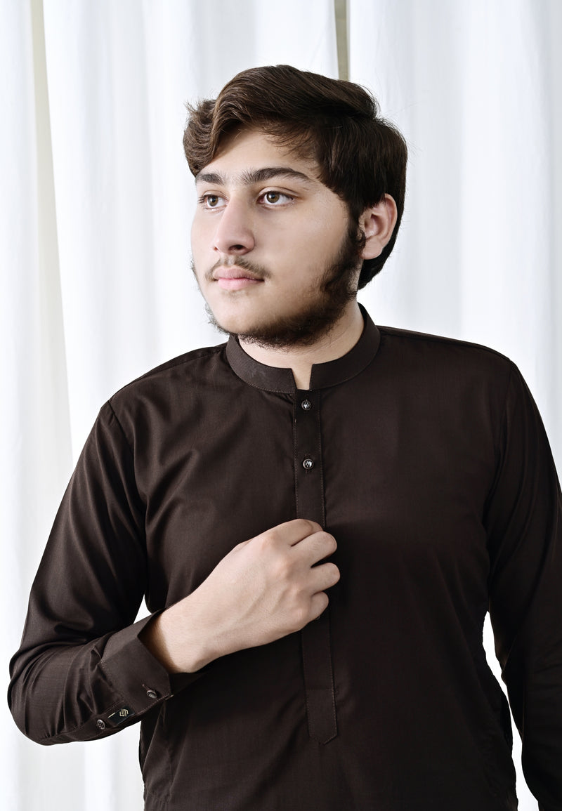 Dark Brown Ready-to-Wear Shalwar Kameez for Men | Bold & Timeless Elegance