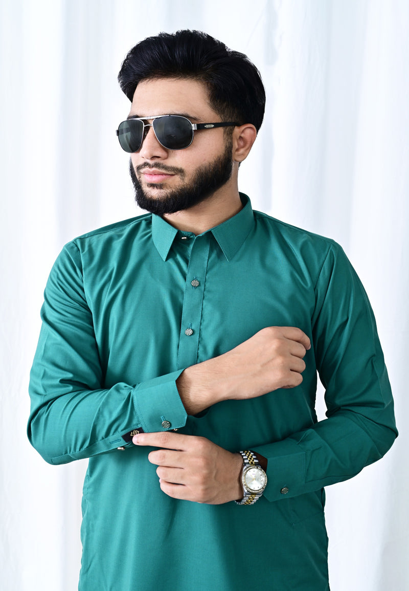 Refined Teal Green Shalwar Kameez for Mens ready to wear | Classic & Elegant Look