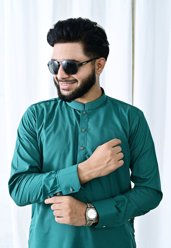 Refined Teal Green Shalwar Kameez for Mens ready to wear | Classic & Elegant Look