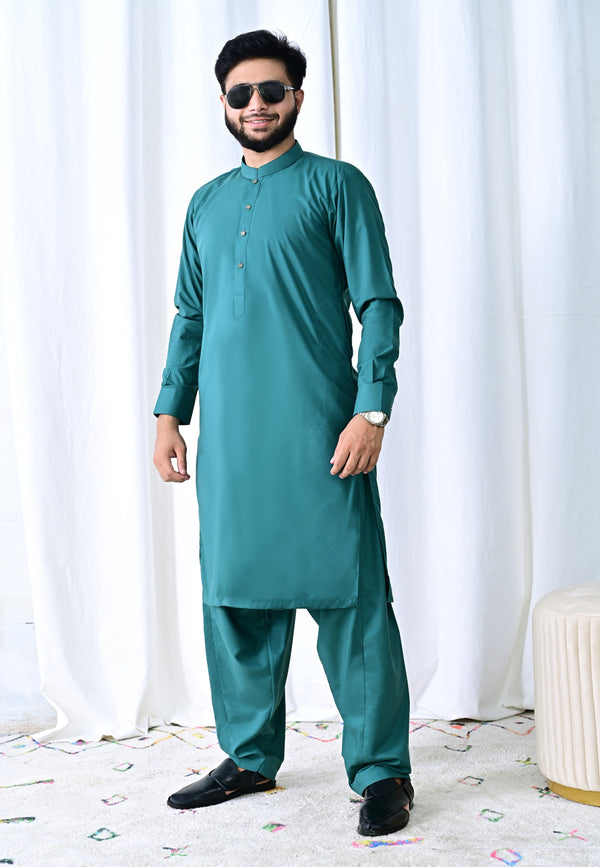 Refined Teal Green Shalwar Kameez for Mens ready to wear | Classic & Elegant Look