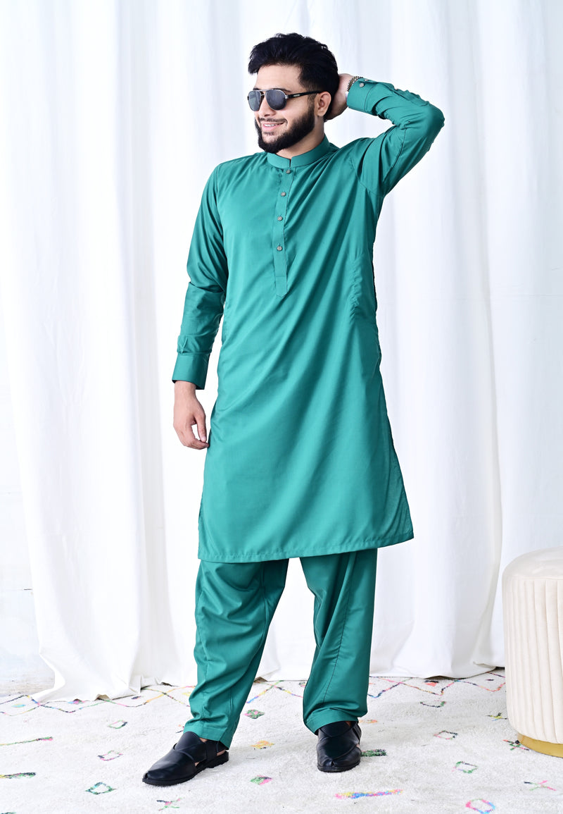 Refined Teal Green Shalwar Kameez for Mens ready to wear | Classic & Elegant Look